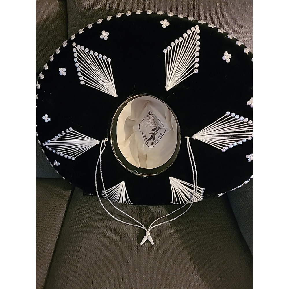 Sombreros Salazar Yepez Black Silver Sequins Mexican Sombrero Mariachi Hat Vtg - Picture 4 of 5
